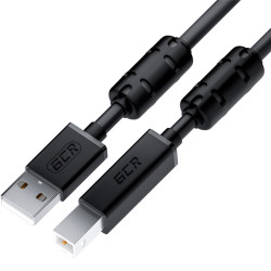 GCR Кабель PROF 1.5m USB 2.0, AM/BM, черный, ферритовые кольца, 28/24 AWG, экран, армированный, морозостойкий, GCR-52078