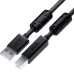 GCR Кабель PROF 1.5m USB 2.0, AM/BM, черный, ферритовые кольца, 28/24 AWG, экран, армированный, морозостойкий, GCR-52078