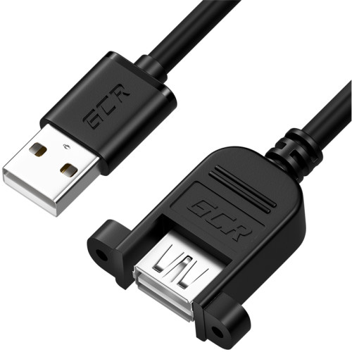 GCR Удлинитель 1.0m USB 2.0, AM/AF крепление под винт, черный, 30/30 AWG, GCR-52446