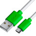 GCR Кабель 1.0m MicroUSB, белый, зеленые коннекторы, быстрая зарядка, 28/24 AWG, GCR-53226