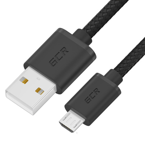 GCR Кабель 0.5m MicroUSB, быстрая зарядка, черный нейлон, GCR-54084