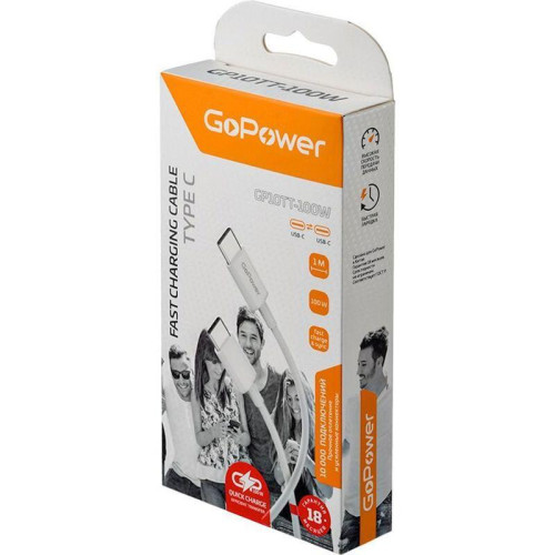 Кабель/ Кабель GoPower GP10TT-100W Type-C (m)-Type-C (m) 1.0м 100W белый (1/200/800)