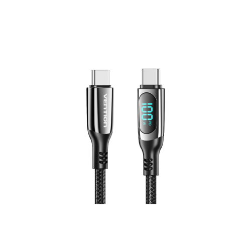 Кабель Vention USB 2.0 CM/CM с LED дисплеем - 1.2м. Чёрный 5А PD100W, шт.