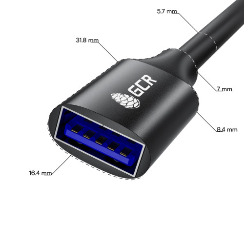GCR Удлинитель 0.3m USB 3.0 (USB 3.2 Gen 1), AM/AF, 5 Гбит/с, черный, AL корпус, экранирование, армирование, GCR-55274