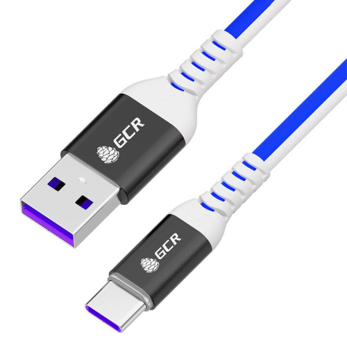 GCR Кабель 0.5m, TypeC, быстрая зарядка 18W, поддержка QC, PD, ТРИКОЛОР Россия, AL case черный, GCR-55308