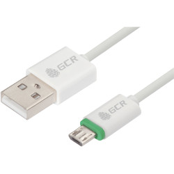 Greenconnect Кабель 3A 2.0m для Samsung USB 2.0, AM/microB 5pin, ABS, белый, зеленый ПВХ, 28/22 AWG, поддержка функции быстрой зарядки, экран, армированный, морозостойкий, GCR-51133