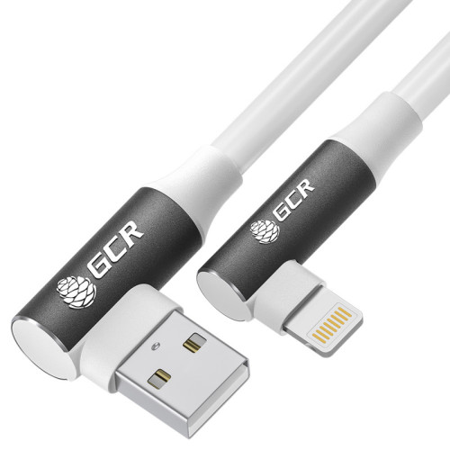 GCR Кабель PREMIUM 0.3m Lightning угловой для PowerBank, MFI, силикон черный, AL case белый, GCR-53918 GCR Кабель PREMIUM 0.3m Lightning угловой для PowerBank, MFI, силикон черный, AL case белый, GCR-53918