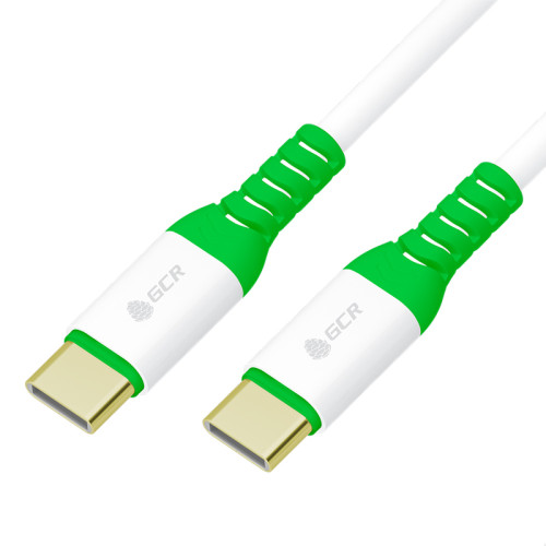 GCR Кабель PREMIUM 2.0m TypeC / TypeC PD 60W, быстрая зарядка для iPhone 15, силикон, белый, AL корпус