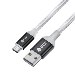 GCR QC Кабель 1.0m MicroUSB, быстрая зарядка, белый нейлон, AL корпус черный, белый ПВХ, 28/24 AWG, GCR-53270