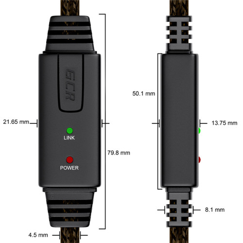 GCR Удлинитель активный 20.0m(10m+10M) USB 2.0 AM/AF GOLD с 2-мя усилителями сигнала Premium, 24/22 AWG, 44-050596