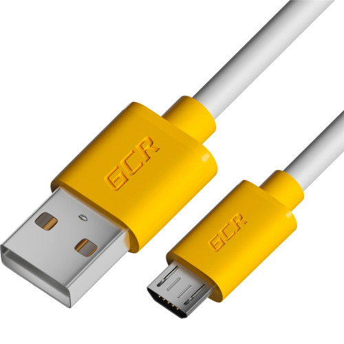 GCR Кабель 3.0m MicroUSB, белый, желтые коннекторы, быстрая зарядка, 28/24 AWG, GCR-53224