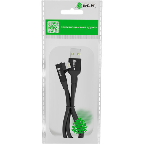 GCR Кабель PREMIUM 0.7m для iPhone, iPad, Air, AM/Lightning угловой, MFI, черный, AL case черный, 28/24 AWG, GCR-53436