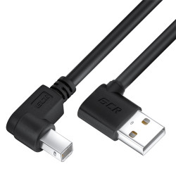 GCR Кабель 1.0m USB 2.0, AM угловой левый/BM угловой левый, черный, 28/28 AWG, экран, армированный, морозостойкий, GCR-52515