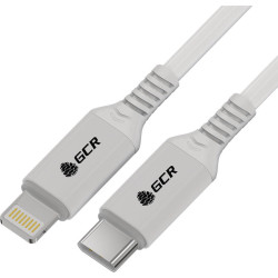 GCR Кабель PREMIUM 2.0m TypeC/Lightning MFI POWER DELIVERY 18 W, быстрая зарядка, белый силикон, AL case белый, белый ПВХ, GCR-53755