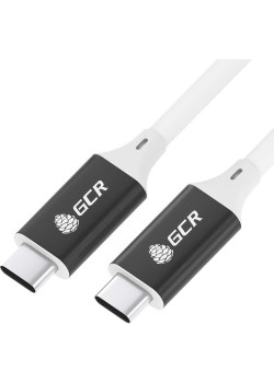 GCR Кабель USB 3.1 Type C-С, 2.0m белый, 100W/20V/5A, M/M, TPE, AL сase черный, белый ПВХ, экран, армированный