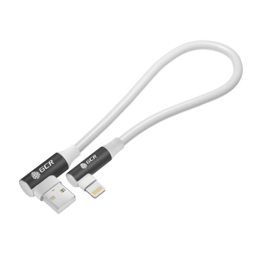 GCR Кабель PREMIUM 0.3m Lightning угловой для PowerBank, MFI, силикон черный, AL case белый, GCR-53918