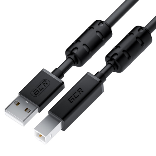 GCR Кабель PROF 2.0m USB 2.0, AM/BM, черный, ферритовые кольца, 28/24 AWG, экран, армированный, морозостойкий, GCR-52423