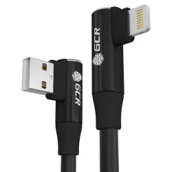 GCR Кабель PREMIUM 0.15m Lightning угловой для PowerBank, MFI, силикон черный, AL case черный, GCR-53914