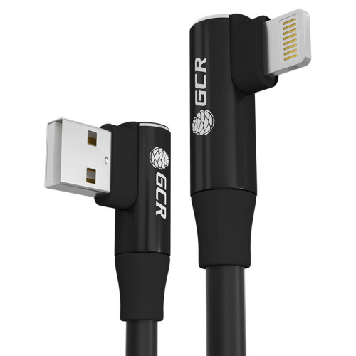 GCR Кабель PREMIUM 0.15m Lightning угловой для PowerBank, MFI, силикон черный, AL case черный, GCR-53914
