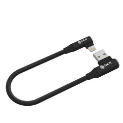 GCR Кабель PREMIUM 0.3m Lightning угловой для PowerBank, MFI, силикон черный, AL case черный, GCR-53916