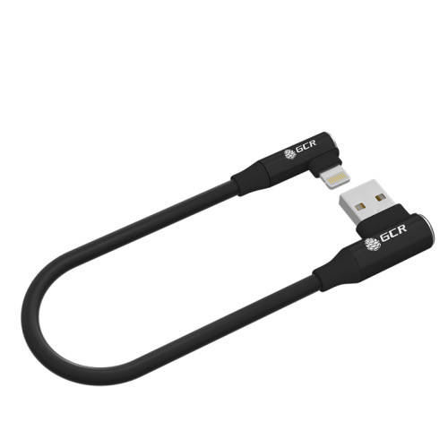 GCR Кабель PREMIUM 0.3m Lightning угловой для PowerBank, MFI, силикон черный, AL case черный, GCR-53916