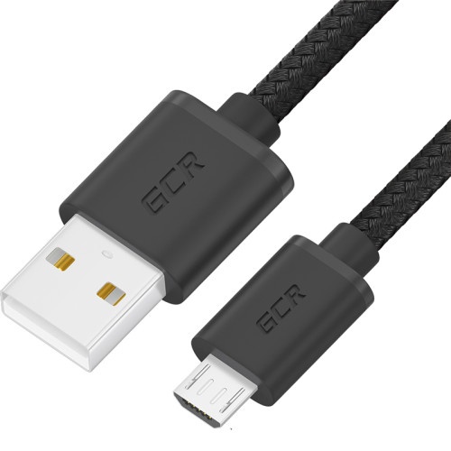 GCR Кабель 1.5m MicroUSB, быстрая зарядка, черный нейлон, GCR-54086