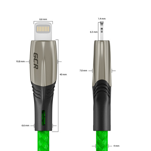 GCR Кабель 1.2m для iPhone, iPad, Air,, MFI series MERCEDES, GREEN NYLON, GCR-52784