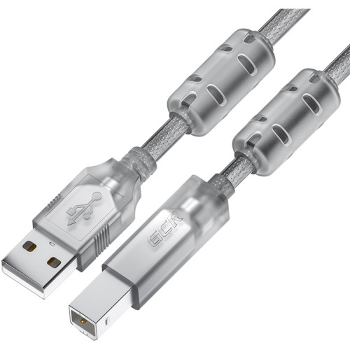 GCR Кабель PROF 0.75m USB 2.0, AM/BM, прозрачный, ферритовые кольца, 28/24 AWG, экран, армированный, морозостойкий, GCR-52421