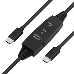 GCR Кабель активный 5.0m TypeC-C USB 2.0, M/M, с усилителем сигнала, разъём для доп.питания, черный, 28/24 AWG