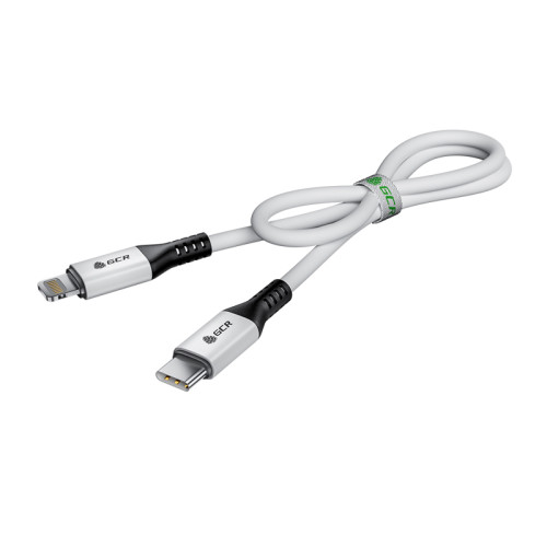 GCR Кабель 0.7m TypeC/Lightning MFI POWER DELIVERY 18 W, быстрая зарядка, белый, корпус белый, черный ПВХ, GCR-53185