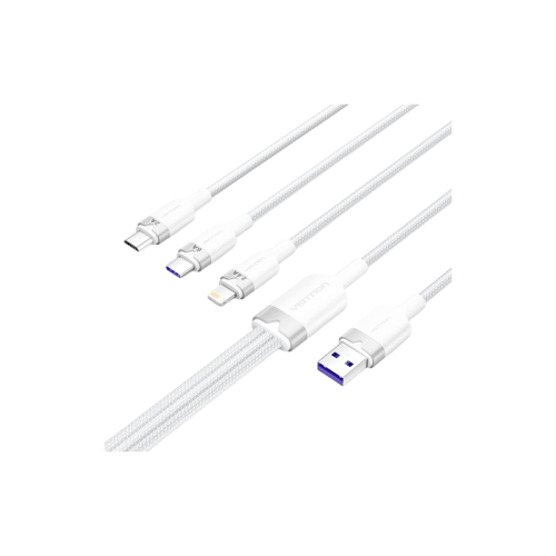 Кабель Vention 3 в 1 USB 2.0 AM/ Micro-B, USB-C, Lightning M - 1.5м. Белый 6A, шт.