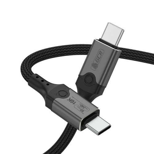 GCR PRO Кабель USB 5.0 Type-C 1.0m, 80Gbps 240W 16K VIDEO, M/M, текстиль, черный, GCR-57147