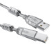 GCR Кабель PROF 1.5m USB 2.0, AM/BM, прозрачный, ферритовые кольца, 28/24 AWG, экран, армированный, морозостойкий, GCR-52422