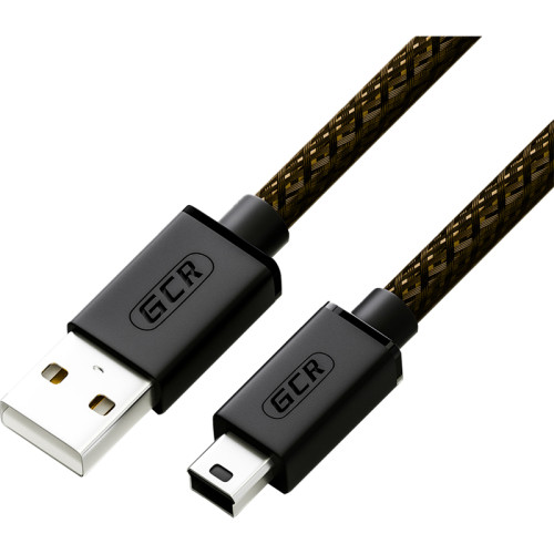 GCR Кабель PROF 1.5m USB 2.0, AM/mini 5P, черно-прозрачный, 28/24 AWG, экран, армированный, морозостойкий, GCR-51276