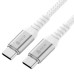 GCR Кабель 1.0m Type C-C POWER DELIVERY 18 W, нейлон, белый, AL корпус серебро, GCR-54503