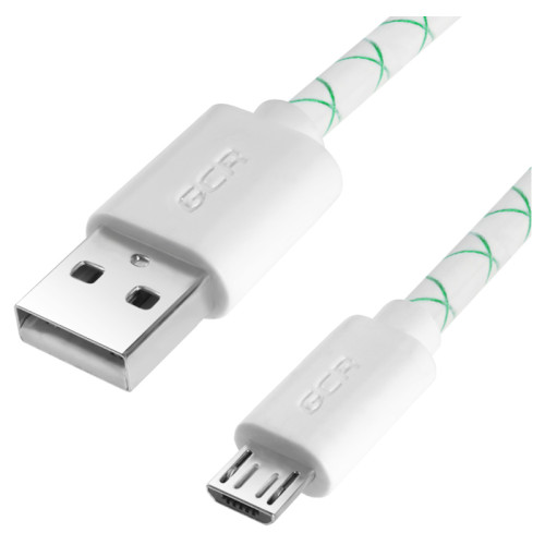 Greenconnect Кабель 2A 1.0m USB 2.0, AM/microB 5pin, бело-зеленый, белые коннекторы, 28/24 AWG, поддержка функции быстрой зарядки, GCR-UA9MCB3-BD-1.0m, морозостойкий.