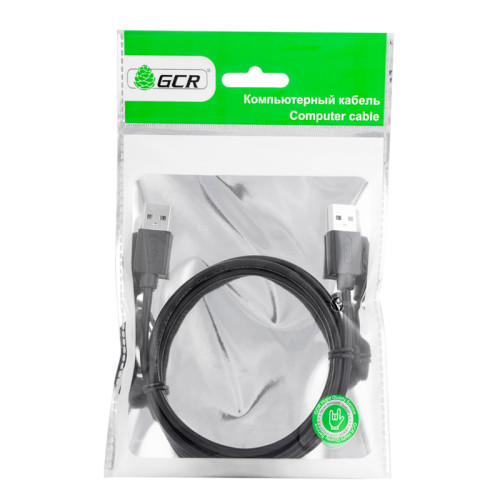 GCR Кабель 0.15m USB 2.0, AM/AM, черный, 28/28 AWG, экран, армированный, морозостойкий