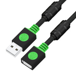 GCR PRO Удлинитель Premium PROF 1.5m USB 2.0 AM/AF, черный, в оплетке нейлон, ферритовые кольца, 28/24 AWG, медь, экран, армирование, заземление, GCR-57478