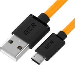 GCR QC Кабель 0.15m MicroUSB, быстрая зарядка, оранжевый TPE, черные коннекторы, 28/22 AWG, GCR-53284