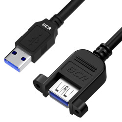 GCR Удлинитель 0.5m USB 3.0 (USB 3.2 Gen 1), AM/AF крепление под винт, 5 Гбит/с, черный, GCR-56082