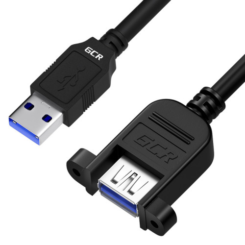 GCR Удлинитель 0.5m USB 3.0 (USB 3.2 Gen 1), AM/AF крепление под винт, 5 Гбит/с, черный, GCR-56082