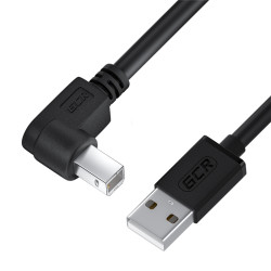 GCR Кабель 0.5m USB 2.0, AM/BM угловой левый, черный, 28/28 AWG