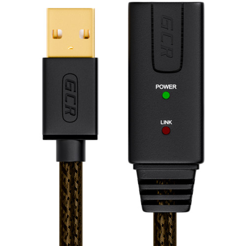 Greenconnect Удлинитель 7.5m USB 2.0, AM/AF, черно-прозрачный, с активным усилителем сигнала, 28/24 AWG, разъём для доп.питания, GCR-UEC3M2-BD2S-7.5m