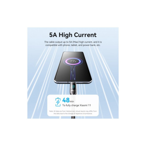 Кабель Vention USB 2.0 CM/CM с LED дисплеем - 1.2м. Чёрный 5А PD100W, шт.