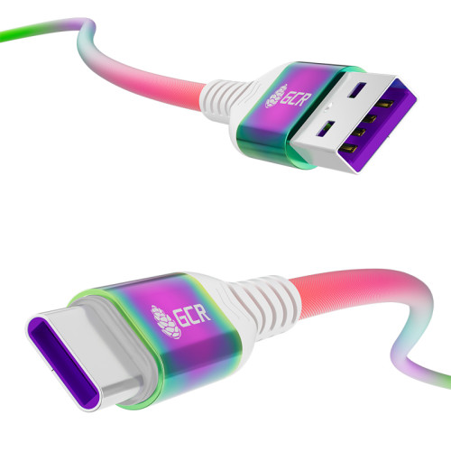 GCR Кабель 1.2m, TypeC, быстрая зарядка 18W, поддержка QC, PD, GRADIENT Радужный, AL case, GCR-55307