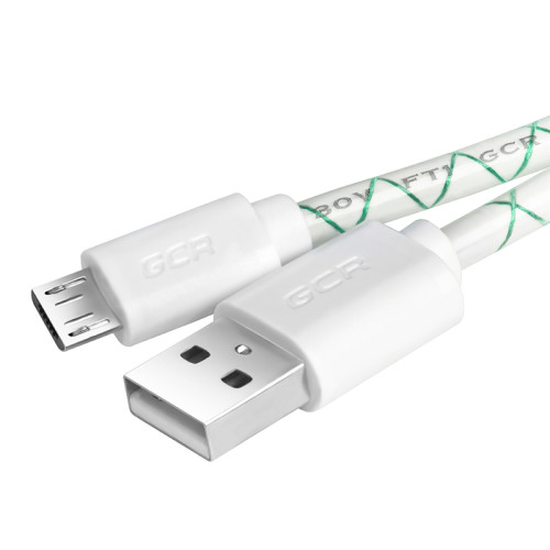 Greenconnect Кабель 2А 0.5m USB 2.0, AM/microB 5pin, бело-зеленый, белые коннекторы, 28/24 AWG, поддержка функции быстрой зарядки, GCR-UA9MCB3-BD-0.5m, морозостойкий.