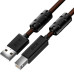 GCR Кабель PROF 1.5m USB 2.0, AM/BM, черно-прозрачный, ферритовые кольца, 28/24 AWG, экран, армированный, морозостойкий, GCR-52414