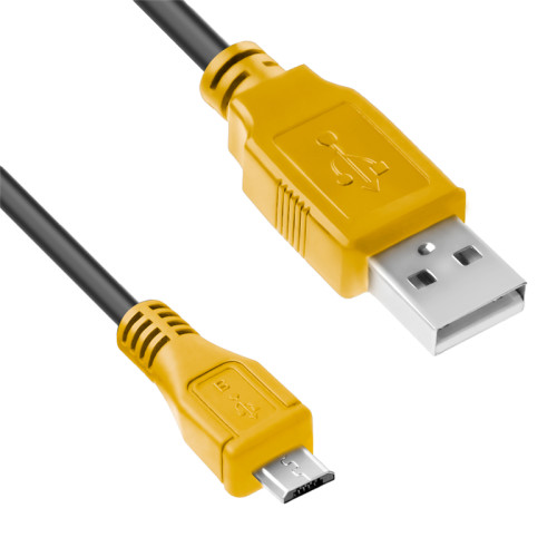 Кабель1.0m USB 2.0, AM/microB 5pin, черный, желтые коннекторы