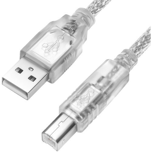 GCR Кабель 1.5m USB 2.0, AM/BM, прозрачный, 28/28 AWG