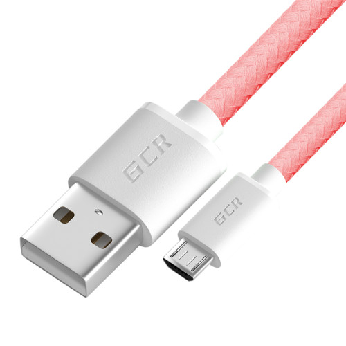 GCR Кабель 3A 0.5m MicroUSB, быстрая зарядка, розовый нейлон,  GCR-51688